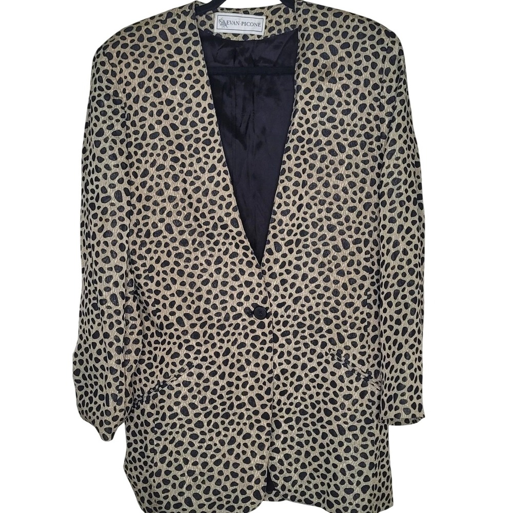 Vintage Evan-Picone Women's Beige/Black Leopard Print Lined‎ Long Blazer Size 10
